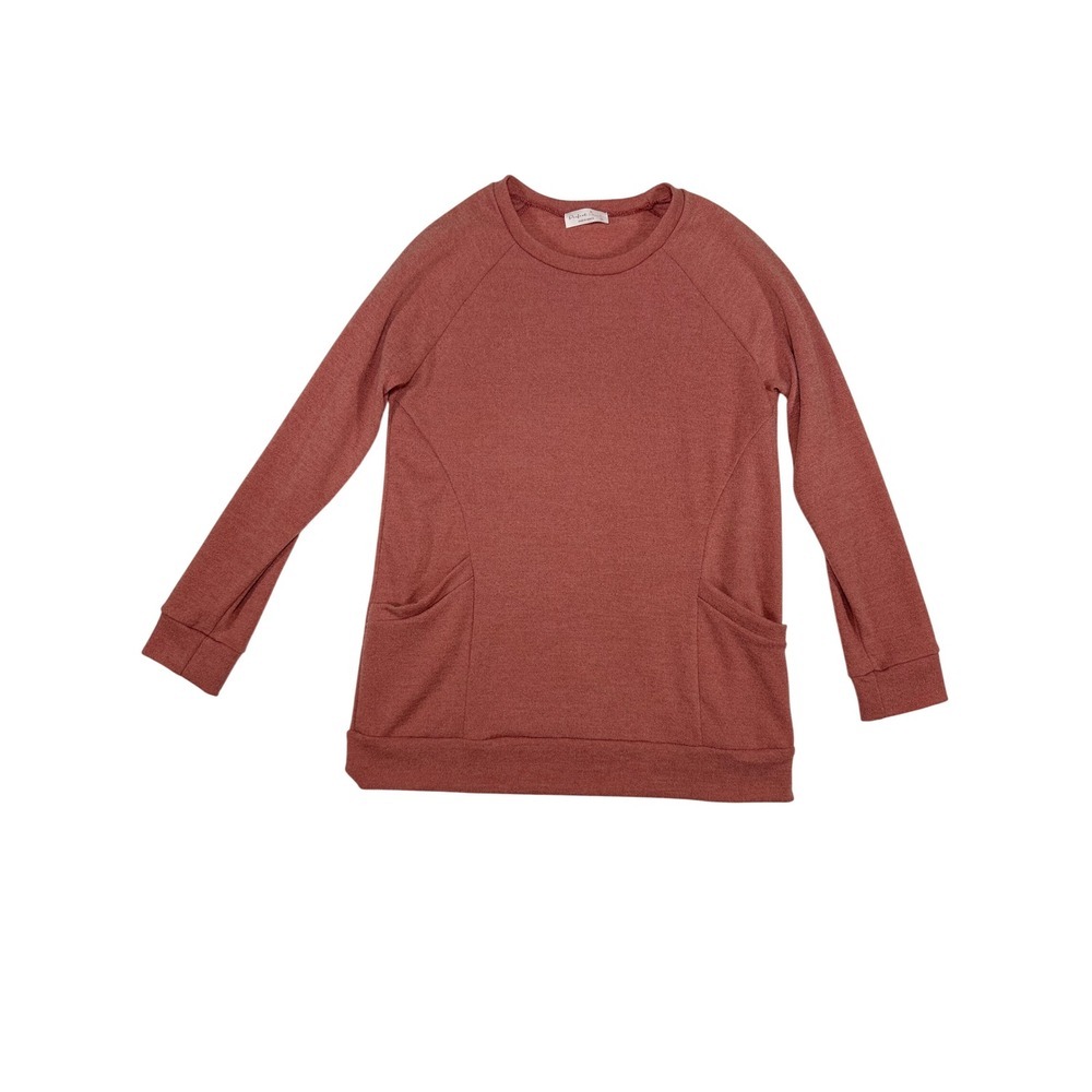 Perfect Peach Womens Terracotta Rust Crew Neck Raglan Pocket Sweatshirt Size L